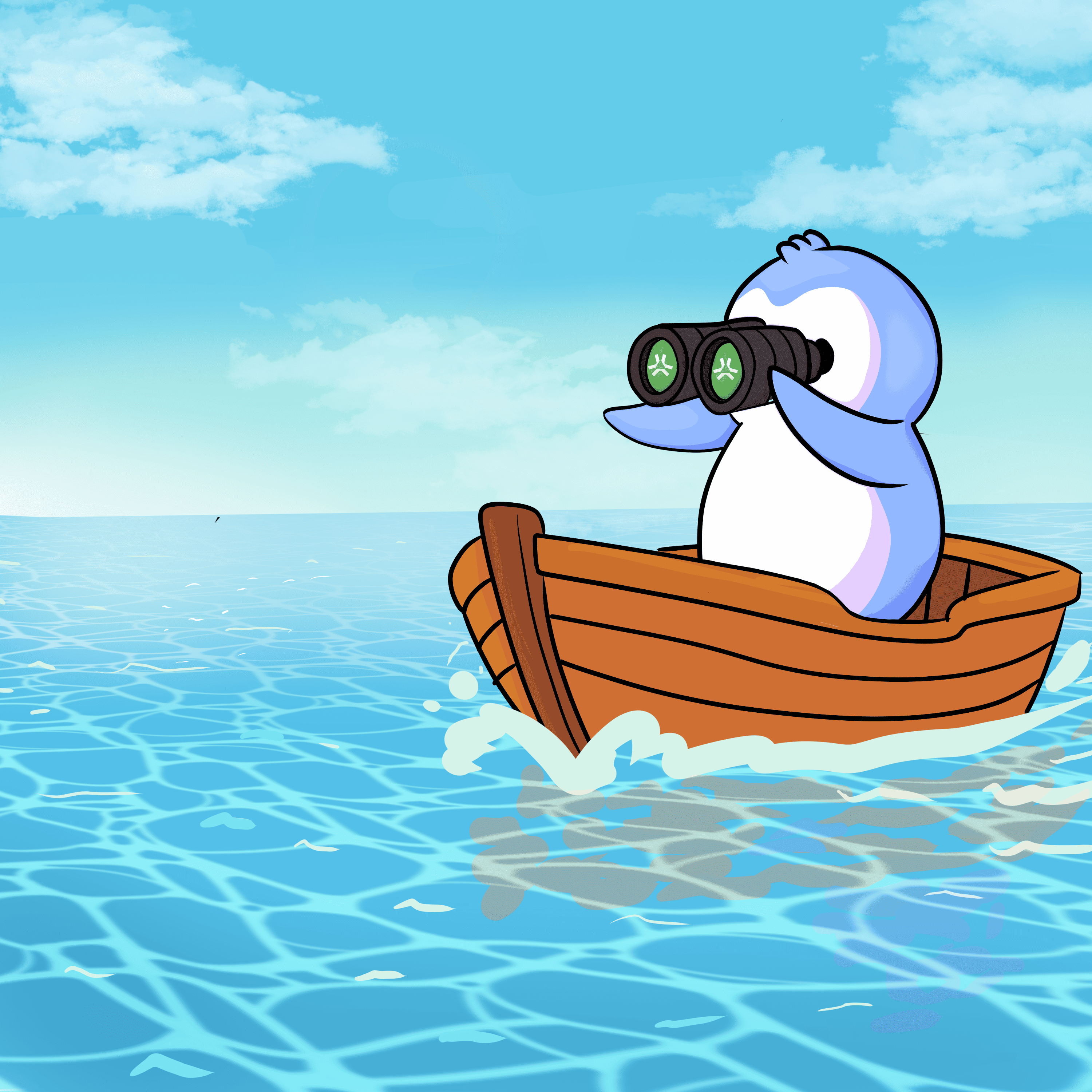 Paxton on a boat with binoculars